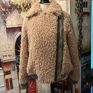 Free People Faux Shearling and Denim Jacket, Size Small
